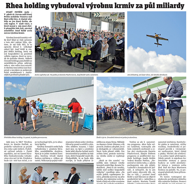 Rhea holding vybudoval výrobnu krmiv za půl miliardy